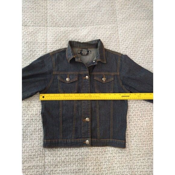 AQ Denim Jacket Small Blue boho Y2K Classic - Picture 9 of 9